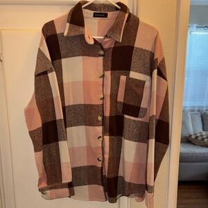 Pink and Brown Plaid Women's Top